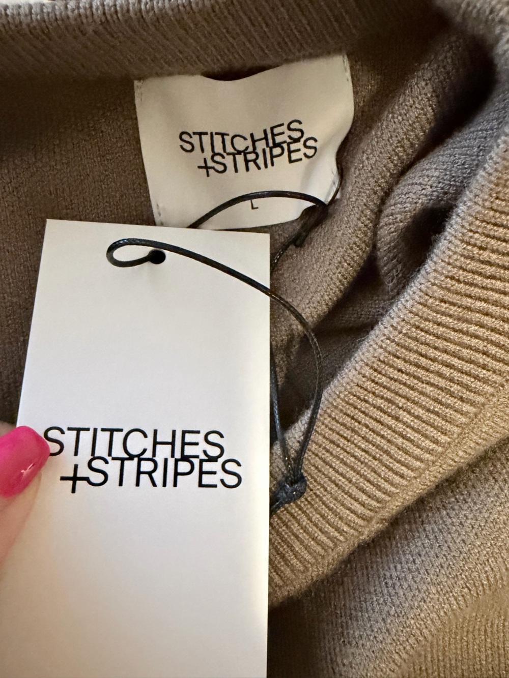 Stitches + Stripes Oversized Knit Sweater Sz Large Cozy Crewneck Soft Taupe NWT - Picture 8 of 9